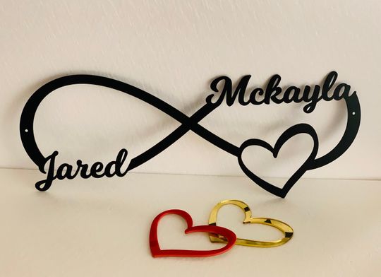 Personalized Infinity Symbol Love Sign with Heart and Custom Names You & Me Metal Wedding Decor
