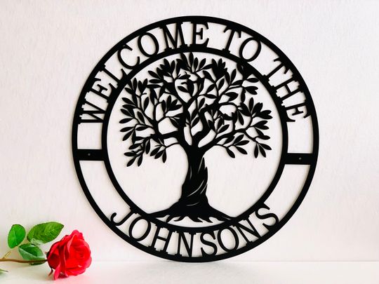 Personalized Welcome Metal Sign Welcome to Our Home Custom Family Tree