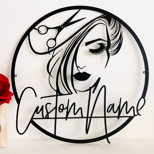 Personalized Hair Dresser Sign Custom Hair Stylist Name Logo Woman Face