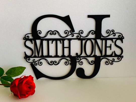 Two Split Letters Personalized Initials Wall Monogram  Metal Hanging Sign First and Last Name, Housewarming, Anniversary Gifts
