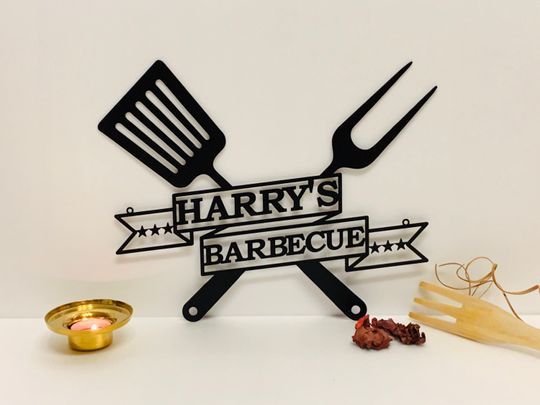 BBQ Grill Name Sign Custom Metal Wall Art Barbecue Outdoor Dad's BBQ Home Decor Housewarming Gift for Father