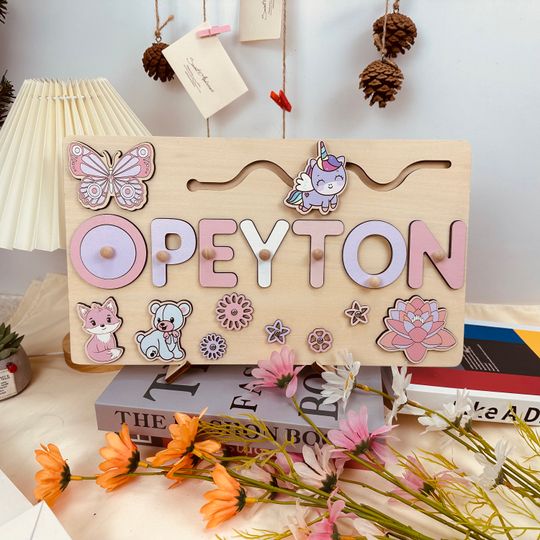 Pink Butterfly Name Puzzle | Custom Baby Gift | Whimsical Toys