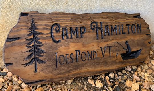 Outdoor Signs, Wooden Carved Cabin Sign, Pine Trees, Custom Wood Sign, Custom Camp Sign
