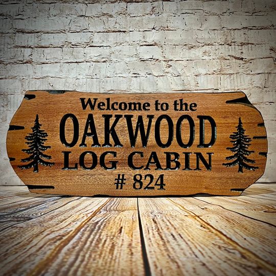 Outdoor Signs, Wooden Carved Cabin Sign, Pine Trees, Custom Wood Sign, Custom Camp Sign, Mountain Home
