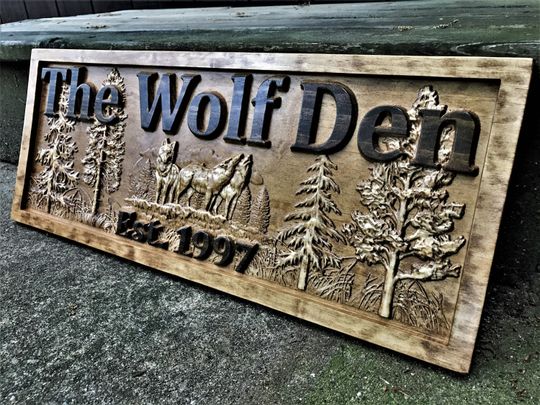 Custom Wolf Gift | Wolf Wall Art | Personalized Wood Wolves Sign | Cabin Decor | Mountain Decor | Man Cave Sign | Lake House Wolf Pack Lover