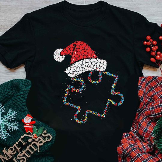 Puzzle Christmas Hat Autism Awareness Shirt, Autism Christmas Shirt