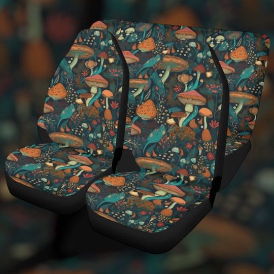 Mushroom Floral Boho Car Seat Cover For Women, Cottagecore Cute Green Floral Bucket Seat Cover For Car Vehicle