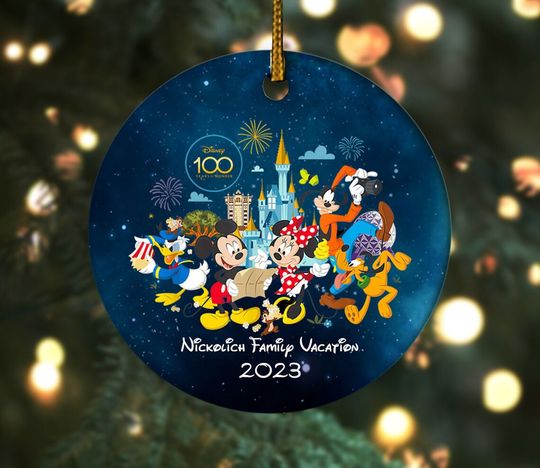 Personalized Disney Christmas Ornament, Disney 100 Years Anniversary Gifts, Disney Family Ornament, Disney Castle Ornament, Ceramic Ornament