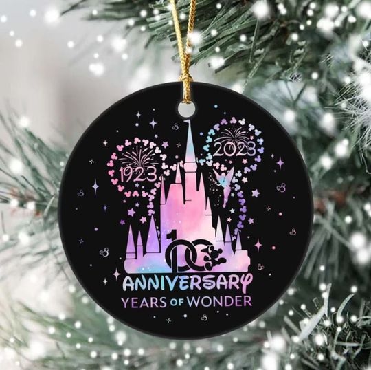 Personalized Disney 100th Ornament, Disney 100 Years of Wonder Ornament, Mickey 10tth Ornament, Disney Lover Decor, Ceramic Ornament