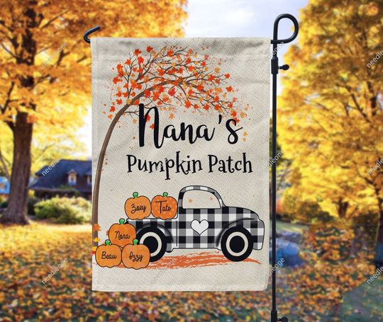Custom Nanas Pumpkin Patch Double Sided Flag, Custom Grandkid Name Garden Flag