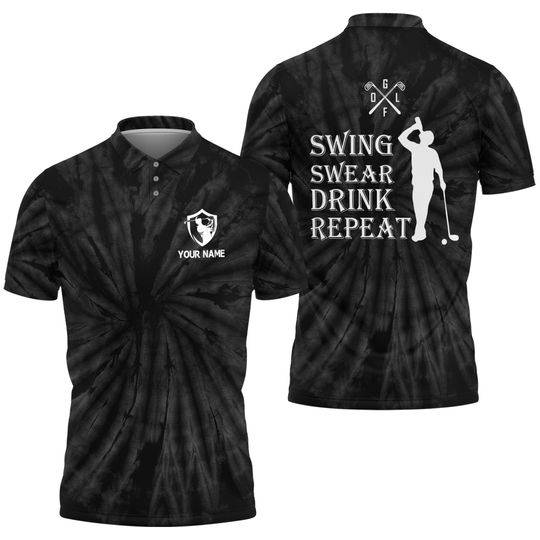 Custom Swing Swear Drink Repeat Golf 3D All Over Print Polo Shirt Size S-5XL | Golf Polo For Men | Personalised Golf Polo