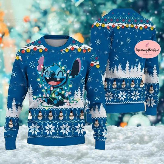 Stitch Ugly Christmas Sweater, Stitch Santa Hat Sweater, Stitch Lovers Ugly