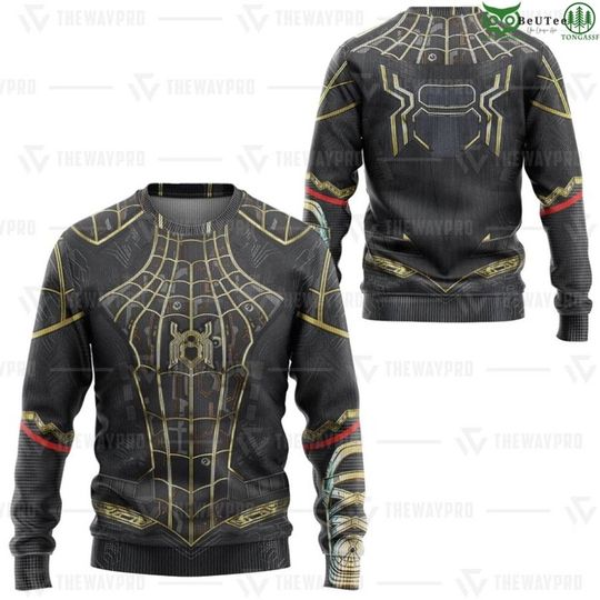 Spider-Mann No Way Home Black And Gold Christmas Ugly Sweater, Marvel Ugly Sweater