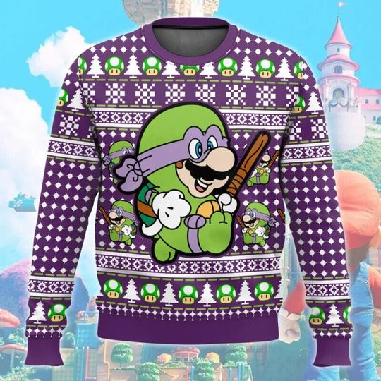 TMNT Don Super Mario Bros Christmas Ugly Sweater, NES Game Ugly Sweater