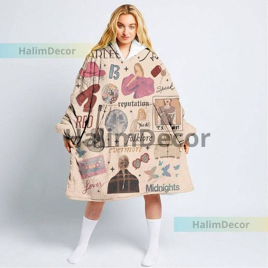 Taylor 1989 Sherpa Blanket Hoodie, Swift Christmas Blanket Hoodie Oversize