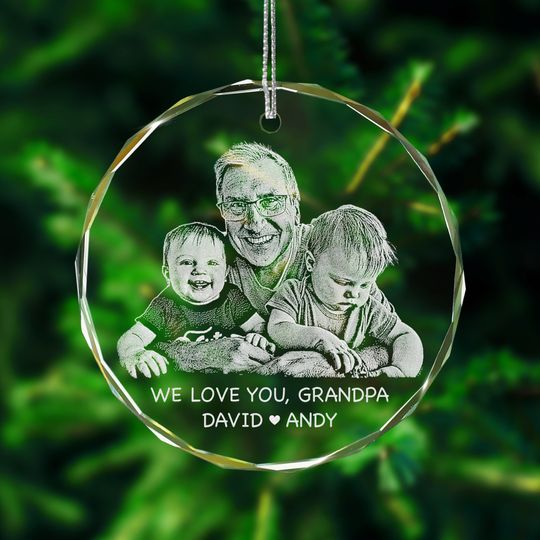 Engraved Photo Crystal Glass Ornament - Personalized Christmas Gifts for Family