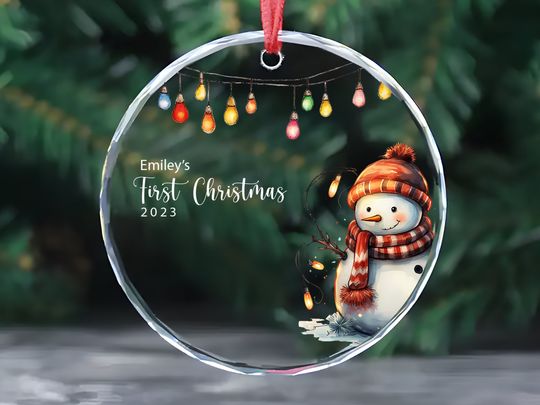Christmas Ornament, Cute Snowman, Christmas Keepsake, Christmas Tree Decoration, Crystal Glass Ornament