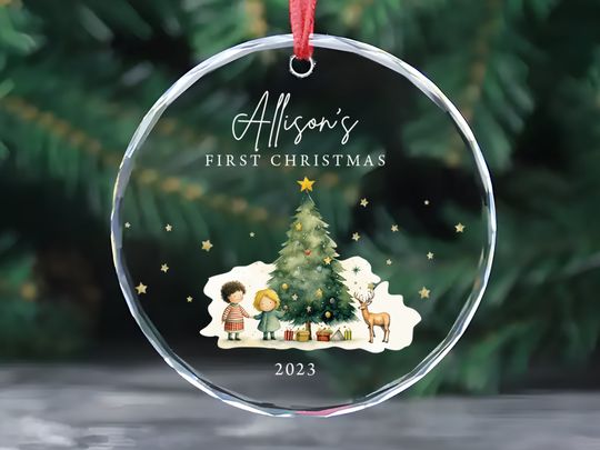 Christmas Ornament, Cute Kids Ornament, Christmas Keepsake, Christmas Tree Decoration, Crystal Glass Ornament