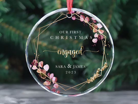 Christmas Ornament, Custom Engaged Couple Crystal Glass Ornament Decoration,Christmas Tree Decoration