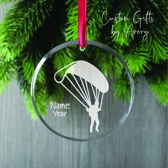 Personalized Parachuting Glass Ornament, Decor Ornament, Christmas Ornament