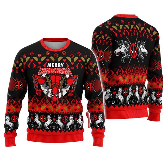 Deadpool Ugly Christmas Sweater, Deadpool Merry Chimichanga U
