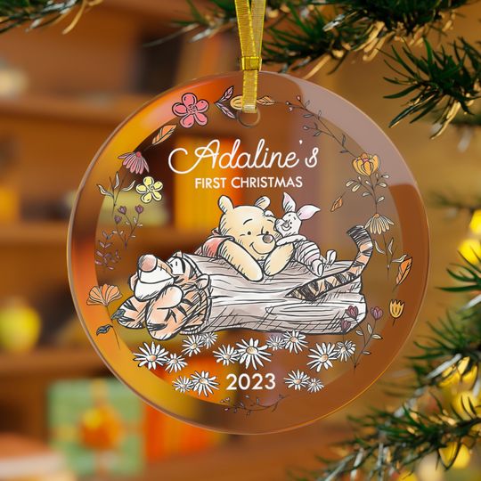 Baby First Christmas Glass Ornament 2023, Winnie the Pooh Glass Ornament