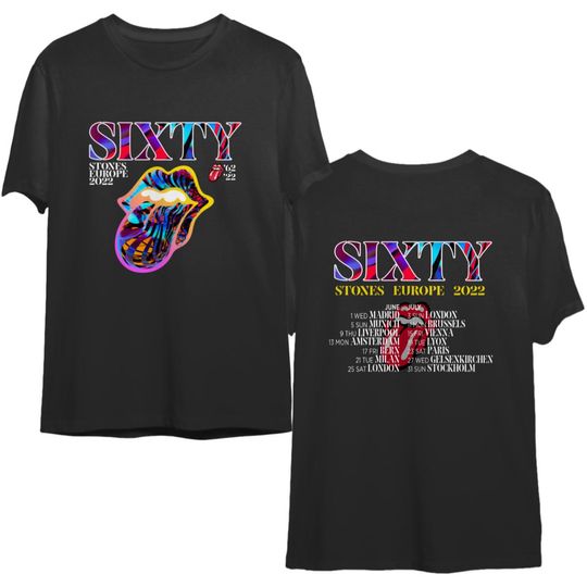 Rolling Stones 60th Anniversary With European Tour 2022 T-Shirt, Rolling Stones Tour 2022 Double Sided T-Shirt, SIXTY Europe Tour 2022 Shirt