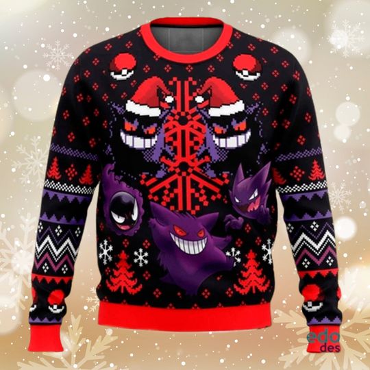 Gengar Ghastly Ugly Christmas Sweater Unisex 3D Christmas Sweater