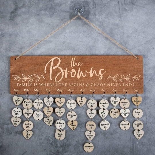 Wood Family Calendar Personalized, Christmas Gifts, Birthday Calendar, Family Birthday Board, Family Sign, Wooden Board Calendar