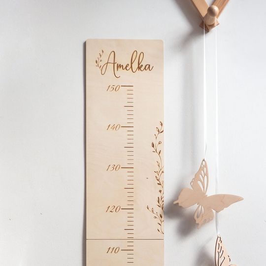 Wooden Growth Chart, Custom Height Measurement With Kids Name