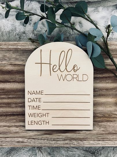 Hello World Baby Stats Sign, Wood Baby Birth Announcement, Hello World Sign
