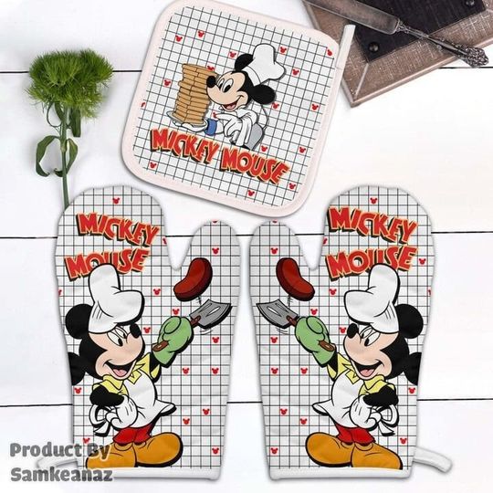 Mickey Mouse Chef Oven Mitts & Pot Holder, Mickey Hot Pad, Cookie oven mitts