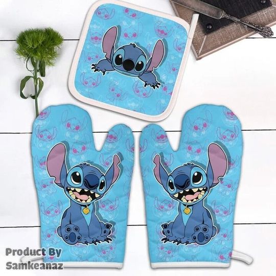 Stitch Oven Mitts & Pot Holder, Lilo and Stitch Hot Pad, Cookie oven mitts