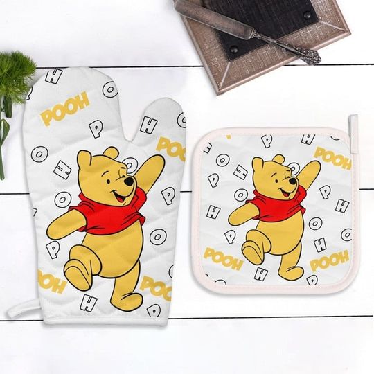 Winnie The Pooh Combo 2 Oven Mitts and 1 Pot-Holder, Pooh Oven Mitts, Pooh