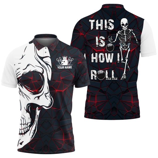 Skull How I Roll Mens Funny Bowling 3D All Over Print Polo Shirt