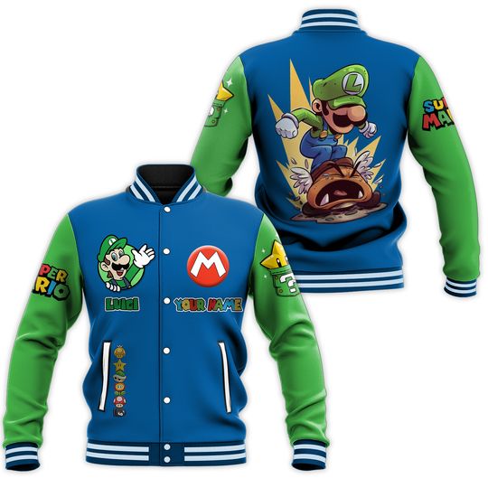 Luigi Baseball Jacket, Streetwear Bomber, Cartoon College Jacket