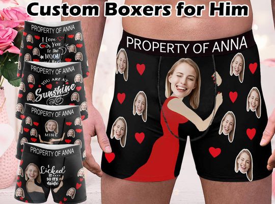 Custom Face Boxers with Name, Personalized Photo Underwear, Picture Boxer Briefs, Custom Underwear
