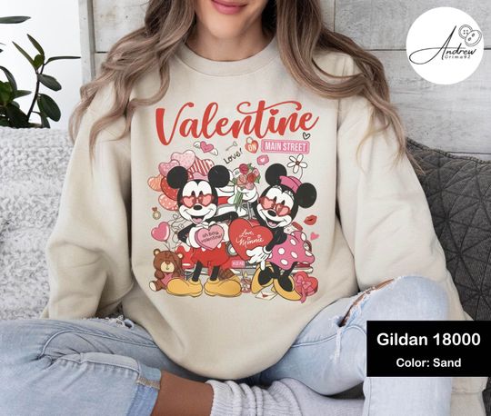 Vintage Disney Mickey Minnie Couple Valentine on Main Street Sweatshirt