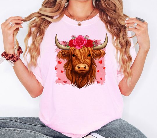 Heifer Valentines  T-Shirt, Highland Cow Valentines Shirt, Valentine's Day Western Country