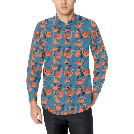 Flamingo Men Button Up Shirt, TropiCali - Men's Long Sleeve Shirt
