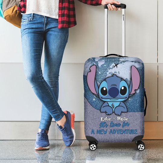 Personalized Stitch It's Time For A New Adventure Disney Luggage Cover