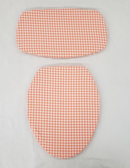 Orange & White Checked Gingham Toilet Seat Cover