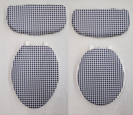 Navy Blue & White Checked Gingham Toilet Seat Cover