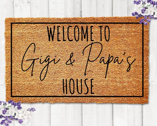 Welcome to Gigi and Papa's House Doormat, Custom Grandparents Doormat
