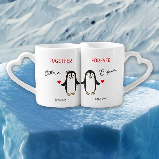 Cute Together Forever Penguins, Valentine´s Day  Coffee Mug Set