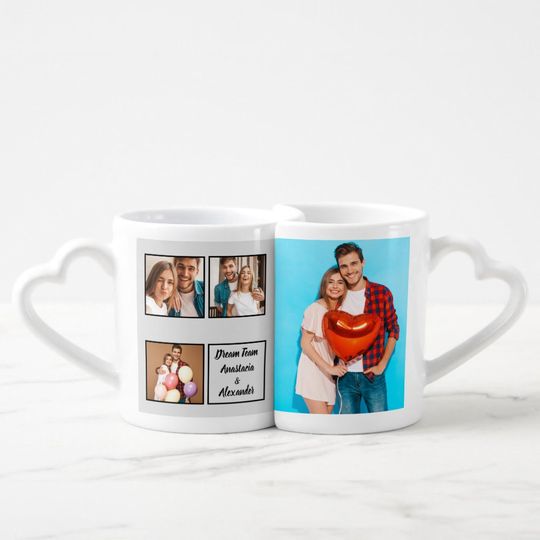 Happy couple modern personalized photo coffee mug set