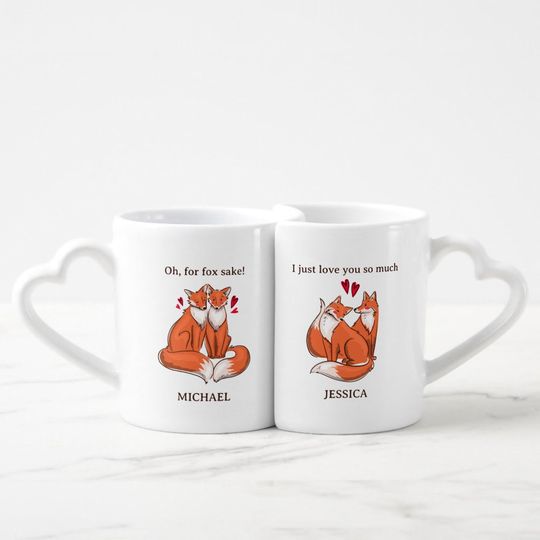 Fox Pun Cute Couple in Love Funny Valentine's Day Coffee Mug Set