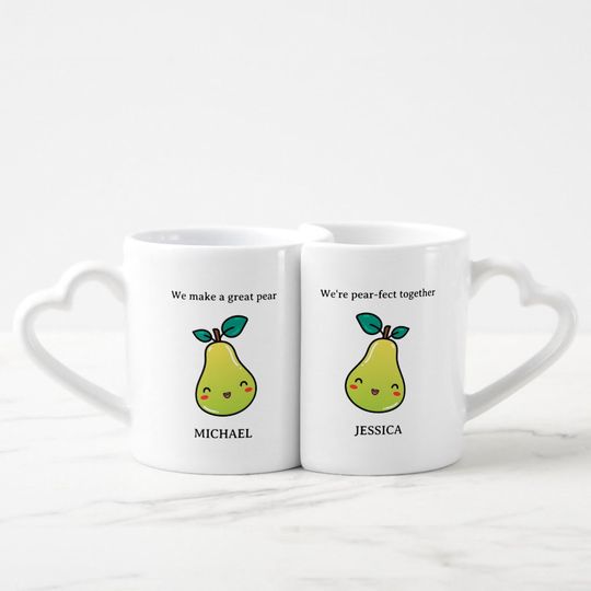 Great Pear Pun Cute Couple Funny Valentine's Day Coffee Mug Set