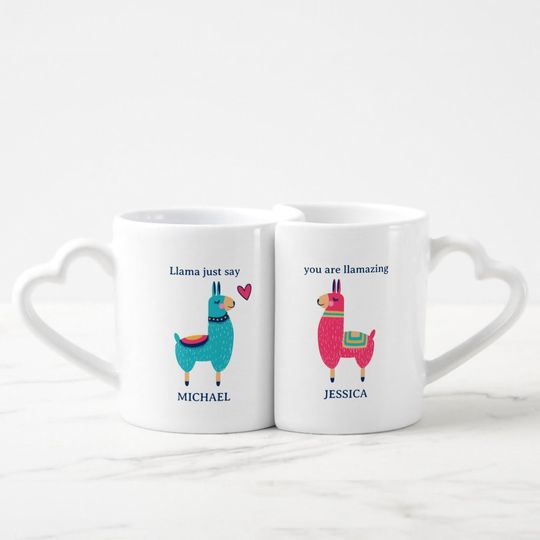 Llama Pun Cute Couple in Love Funny Valentines Day Coffee Mug Set