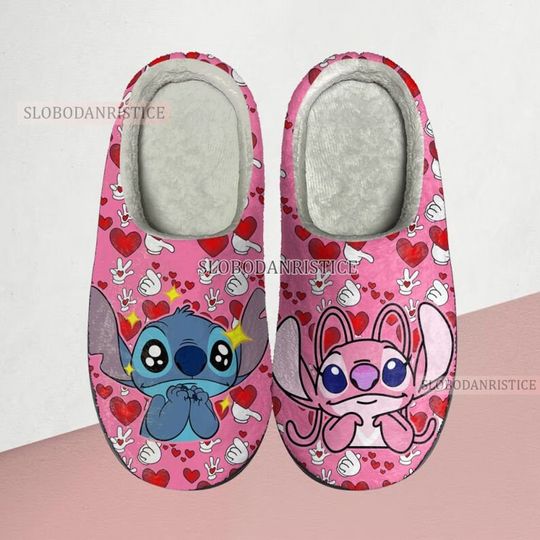 Cute Stitch Cozy Unisex Winter Slippers, Disney Lilo and Stitch Winter Shoes